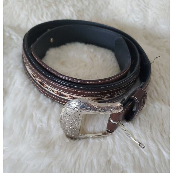 42” Nocona Men's Aztec Ribbon Western Black Leather Belt. ☆☆Read - Picture 1 of 8